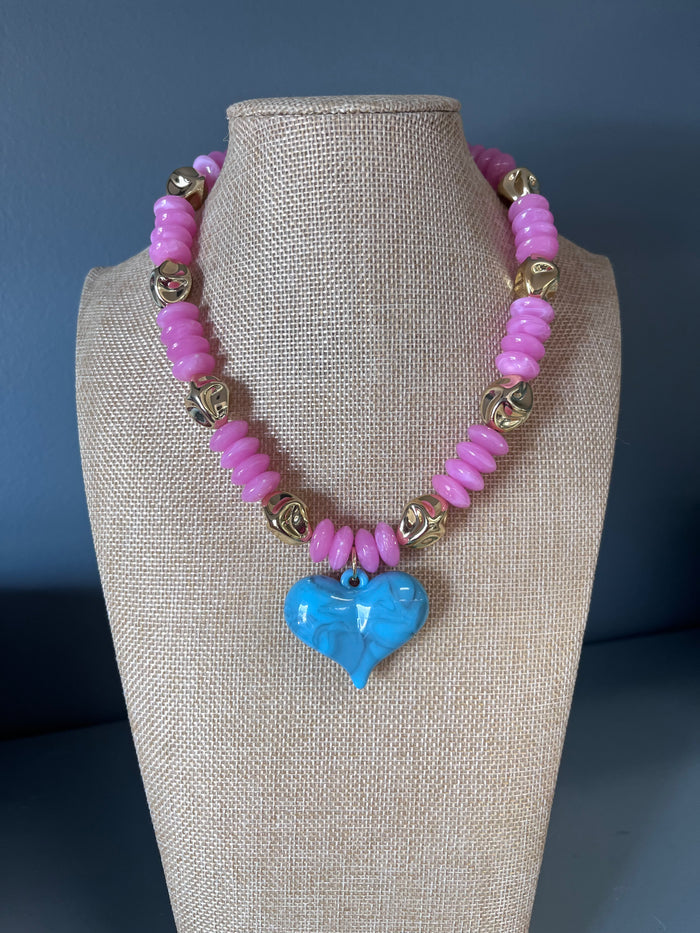 Savannah Pink & Blue Heart Necklace
