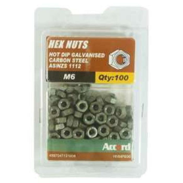 Accord Nuts Hex Galv M6 (100pk)