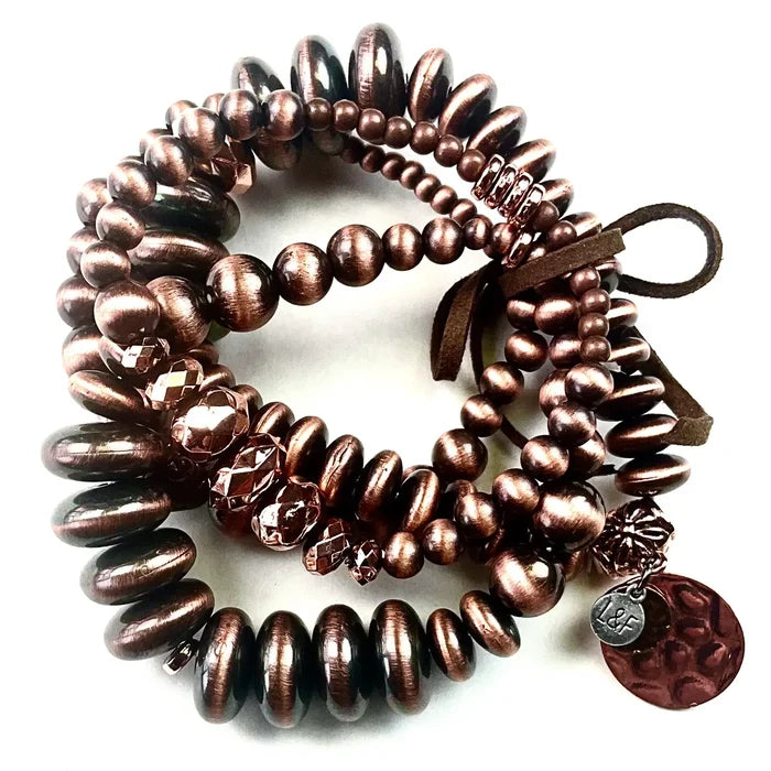 Antique Copper Mixed Faux Navajo Pearls Stretch Bracelet FINAL SALE