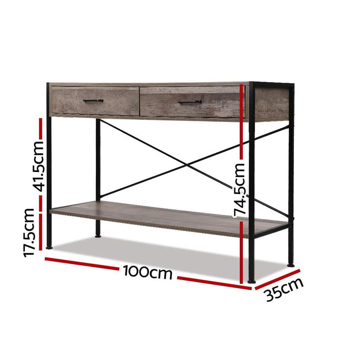 Artiss Console Table 2 Drawers Walnut Marconi -Home Living Store - -
