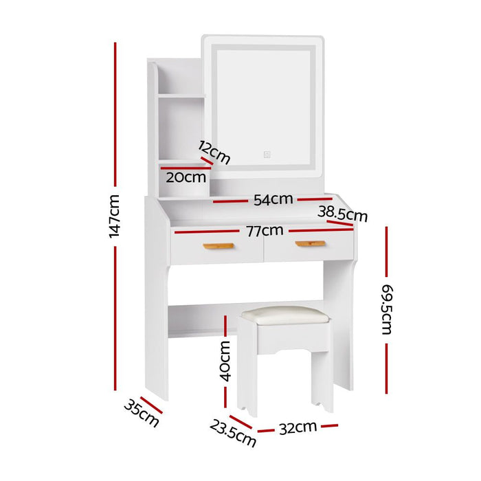 Artiss Dressing Table Set Stool Led White Doria -Home Living Store - -