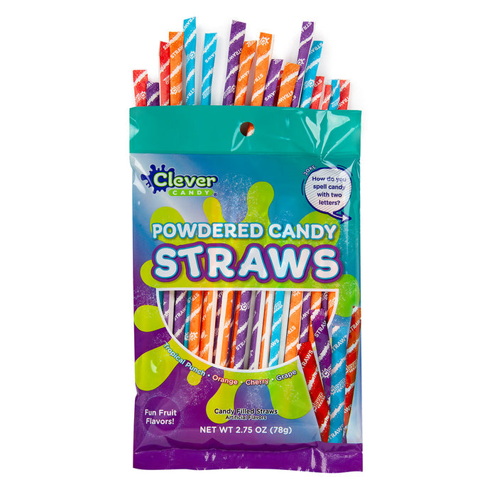 Assorted Powdered Candy Straws Peg Bag - 24 Count