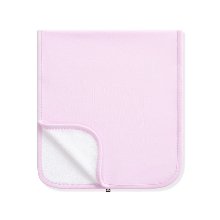 Purple baby burp cloth with white back on a white background