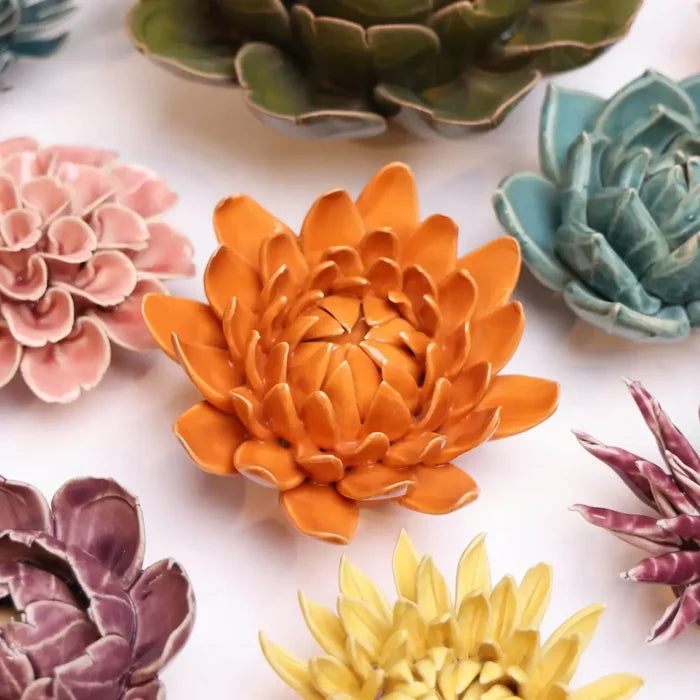 Ceramic Flower Wall Art Dahlia Orange