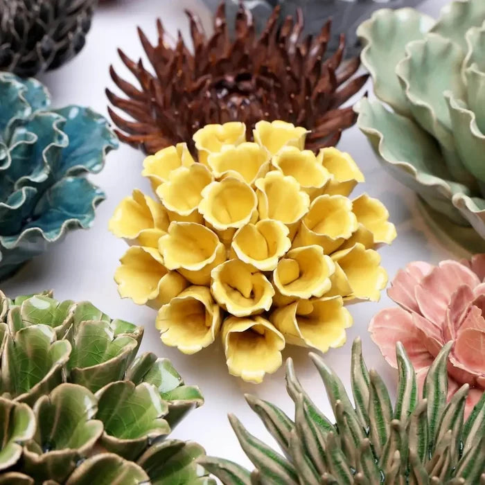 Ceramic Flower Wall Art Polyp Yellow