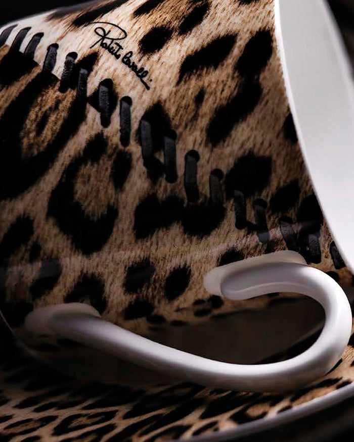 Coffee Cup & Saucer JAGUAR Set of 2 in Luxury Box diam. 2.3", H 2.5", Cap. 4 oz, Saucer diam. 4.75"