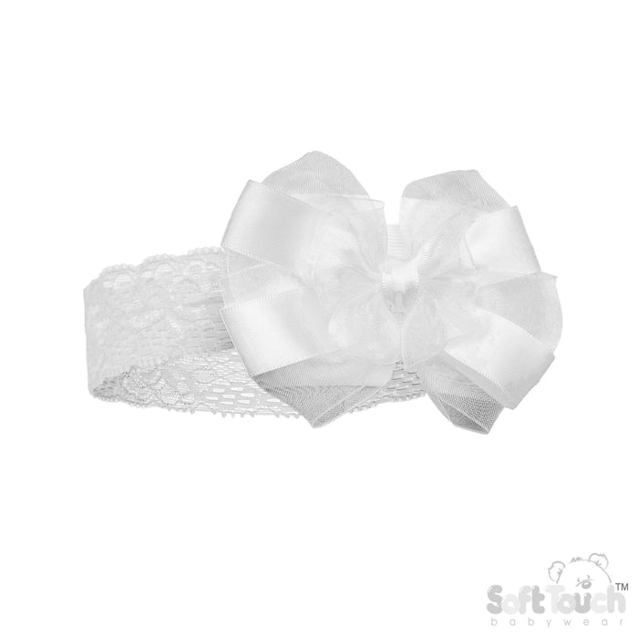CREAM LACE HEADBAND W SATIN/ORGANZA BOW (PK 12) HB116-C