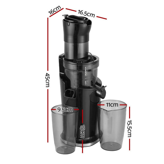 Devanti Slow Juicer Cold Press Fruit Juice Extractor 200W Black -Home Living Store - -