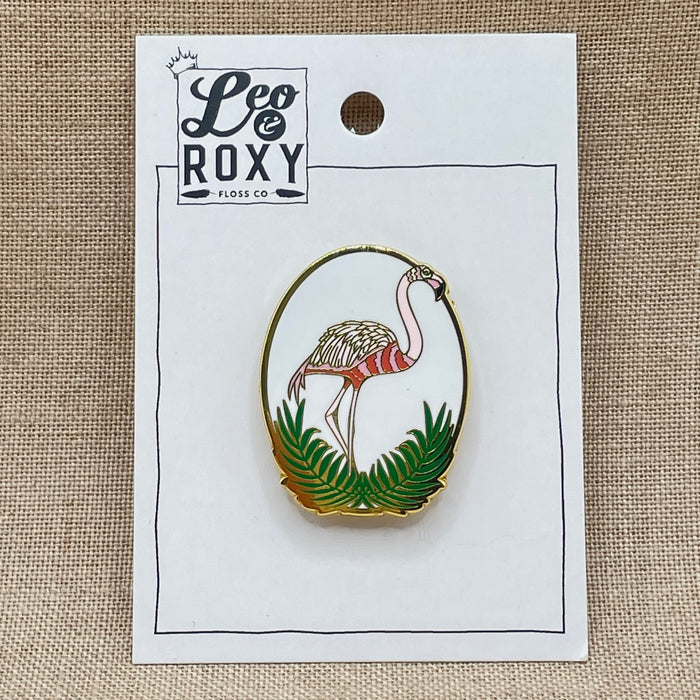Fanciful Flamingos - Project Bag with Coordinating Notions Pouch and Enamel Needle Keep