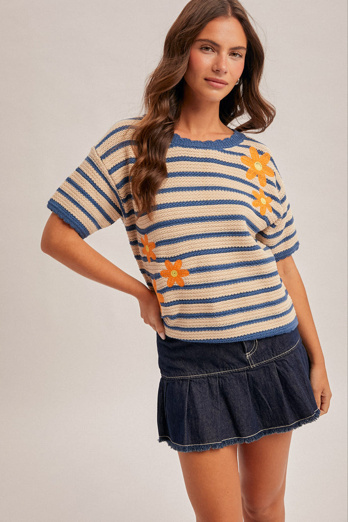 Floral Embroidered Striped Sweater Top FINAL SALE