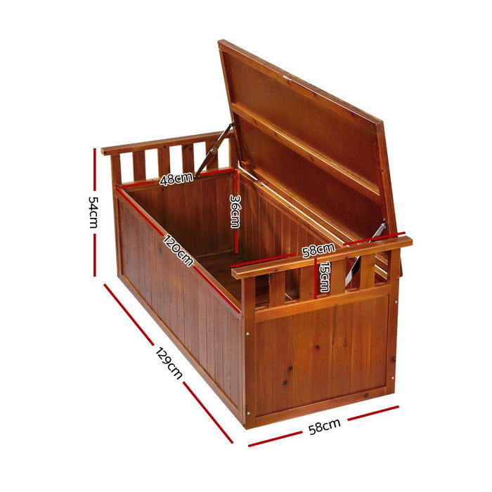 Gardeon Outdoor Storage Bench Box 129cm Wooden Garden Toy Chest Sheds Patio Furniture XL Natural -Home Living Store - -