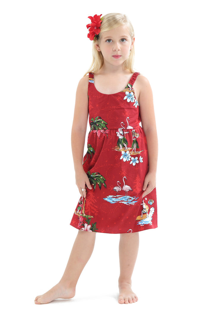 Girl Classic Empire Dress with Elastic Strap in Christmas Red