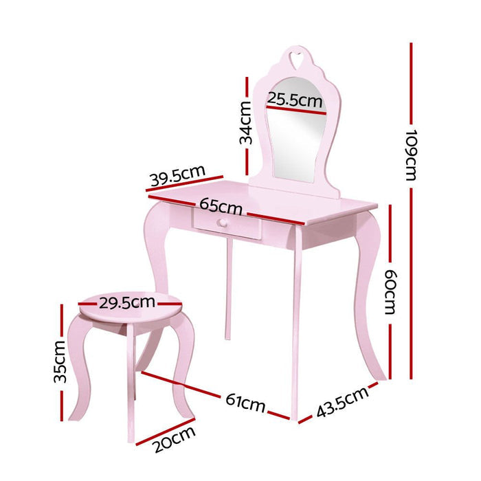 Keezi Kids Dressing Table Stool Set Vanity Mirror Princess Children Makeup Pink -Home Living Store - -