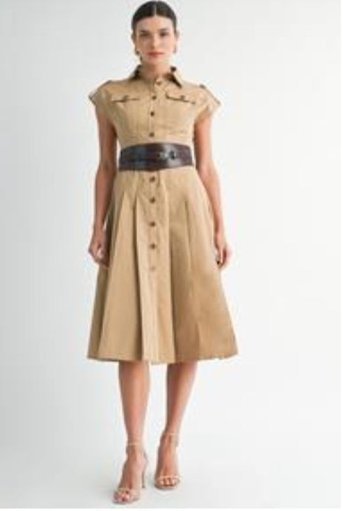 Khaki Dress with Belt
