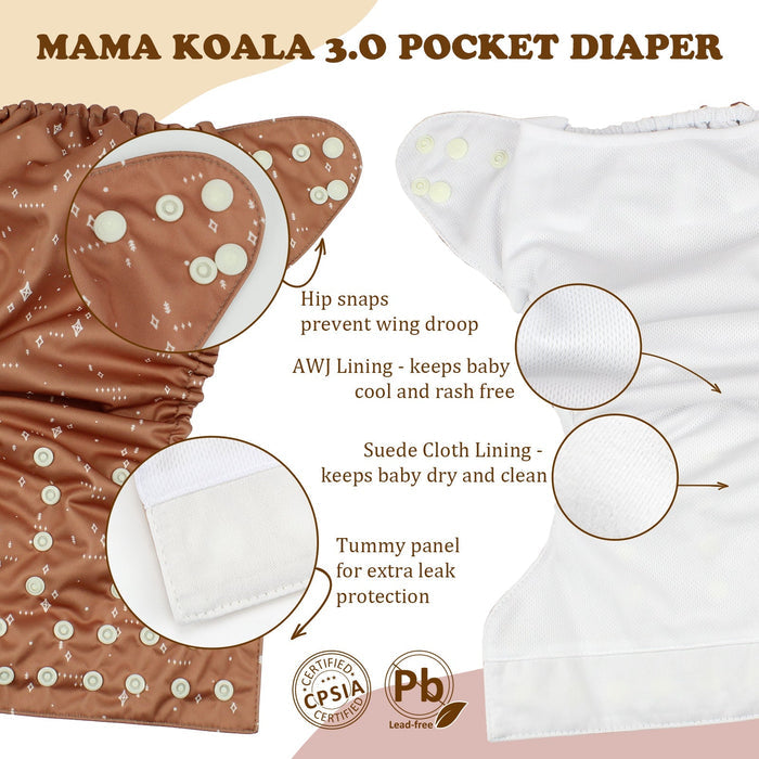 POCKET DIAPER 3.0 WITH INSERTS - 6 PACK(A-Purple One)