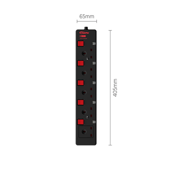 PowerPac Extension Cord, Extension Socket, Power Extension 3 Metre 5 way (PP3885BK)
