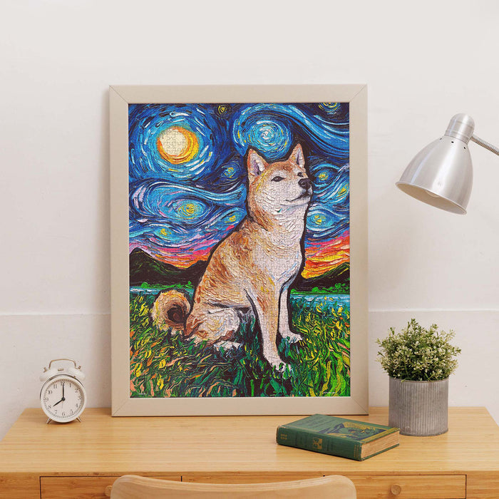 Meet our Energetic Shiba Inu Under the Colorful Sky Puzzle – a joyful and heartwarming design that captures the playful spirit of a Shiba Inu who just can't wait to explore the world every day.
