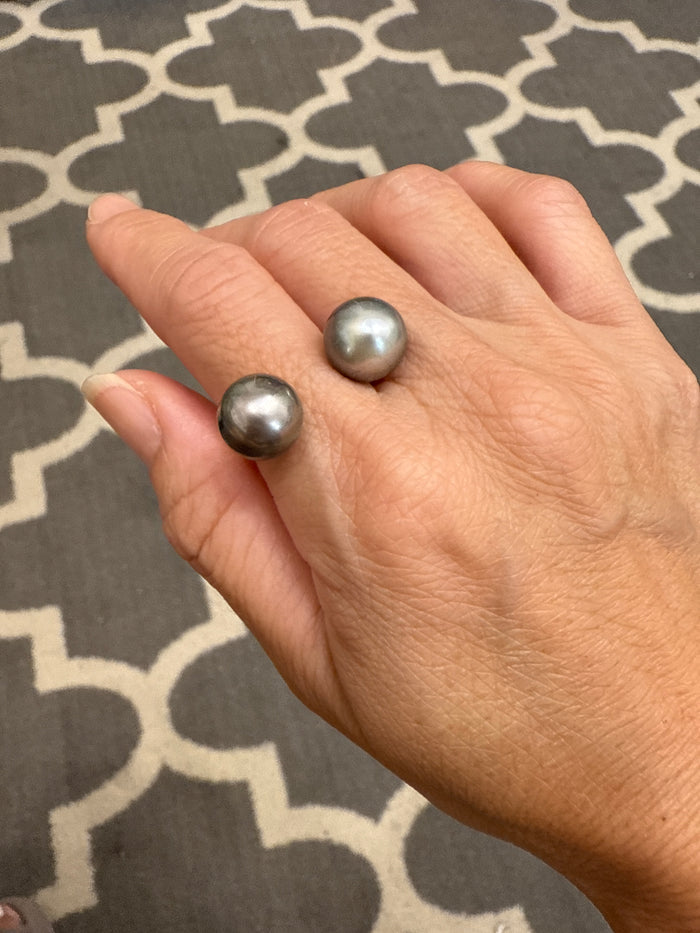 Silver Tahitian Pearl Cuff ring size 8-10