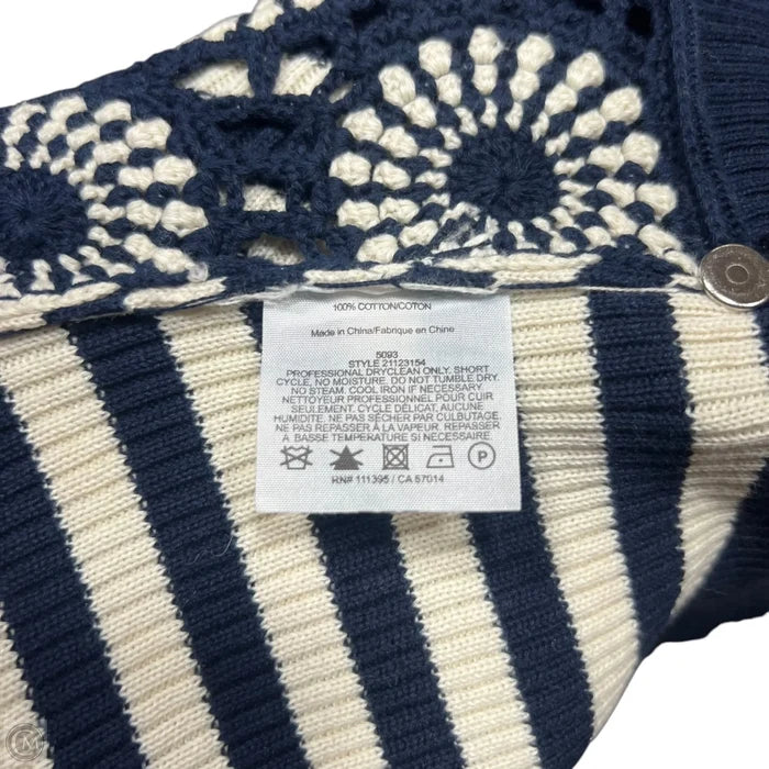 Sweater Cardigan Designer By Tory Burch In Blue & White, Size: M