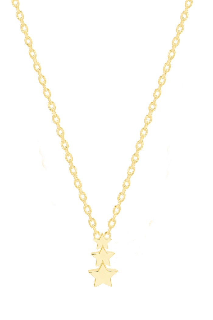 Gold necklace with star pendants on a white background