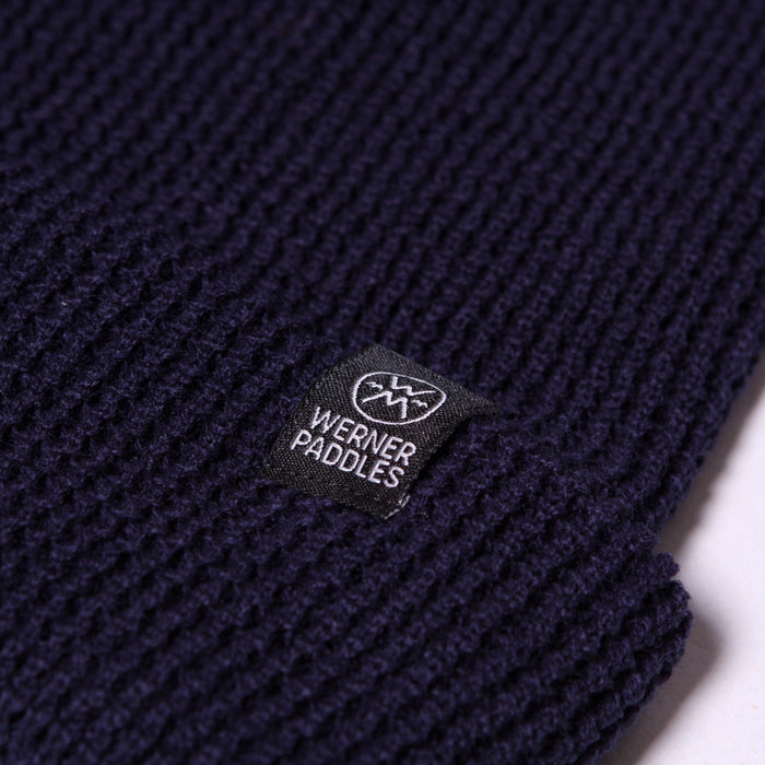 werner waffle knit beanie in navy logo detail