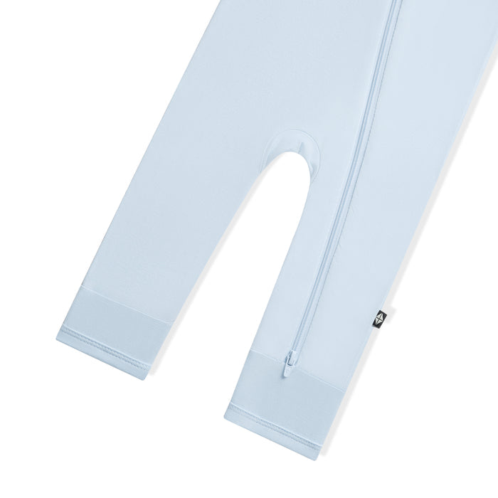 Zipper closure shown on the leg of the Zippered Romper in Breeze