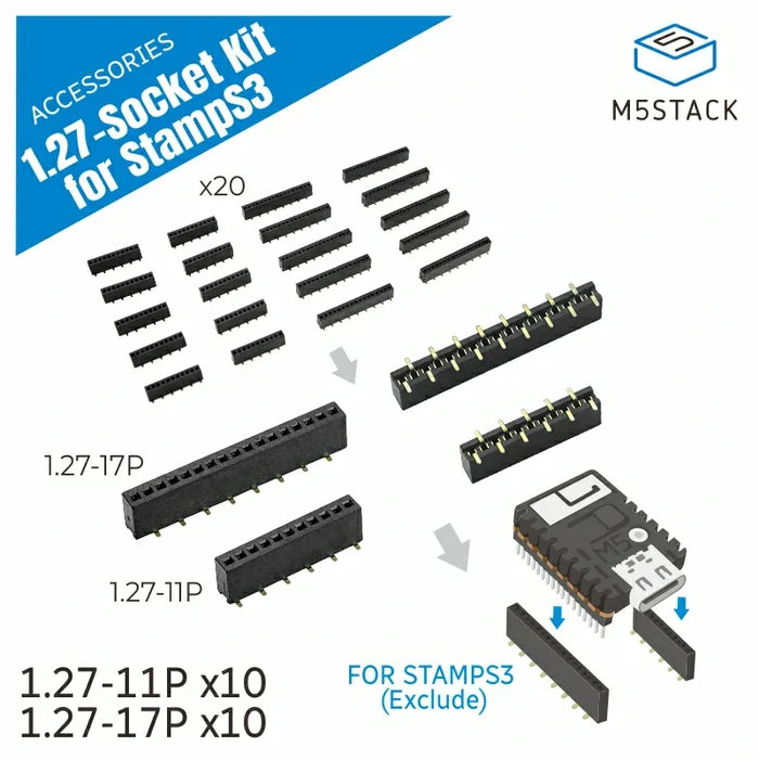 1.27 Header BUS Socket SMD for M5StampS3 (10 sets) - m5stack-store