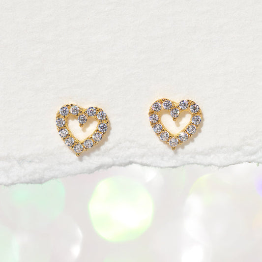 14k Solid Gold Cutout Heart Stud Earrings