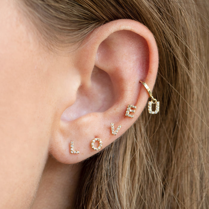 14k Solid Gold Initial Hoop