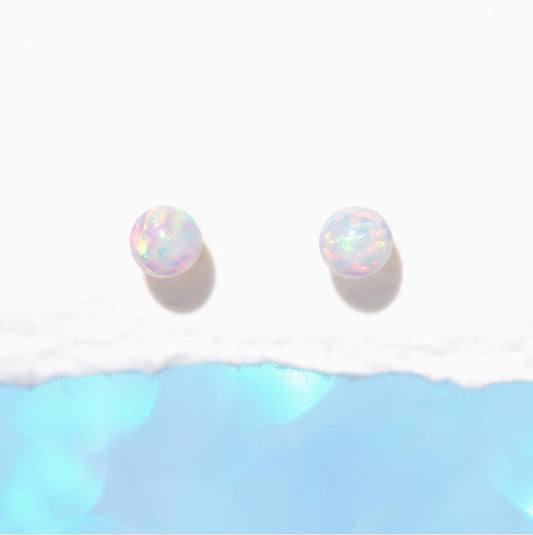 14k Solid Gold Tiny Opal Stud Earrings
