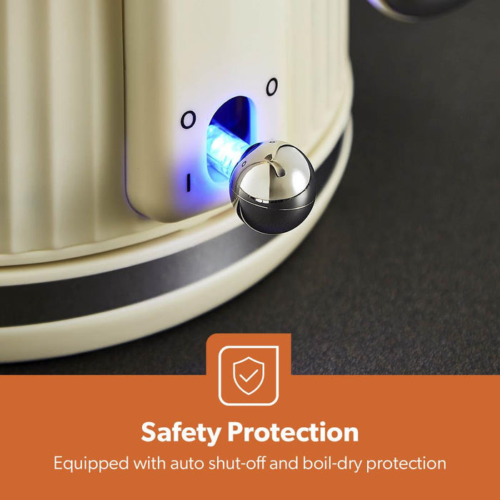 1.7L Fluted Cream Cordless Electric Kettle With Rapid Boil