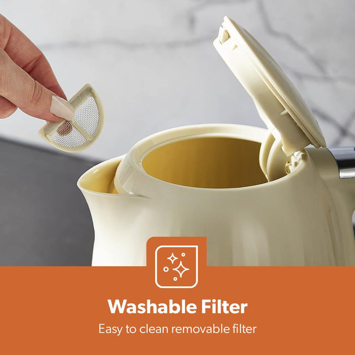 1.7L Fluted Cream Cordless Electric Kettle With Rapid Boil