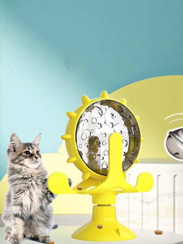 1pc Cat & Dog Toy Slow Feeder Interactive Rotating Disc With Bell And Windmill - SAFICCO