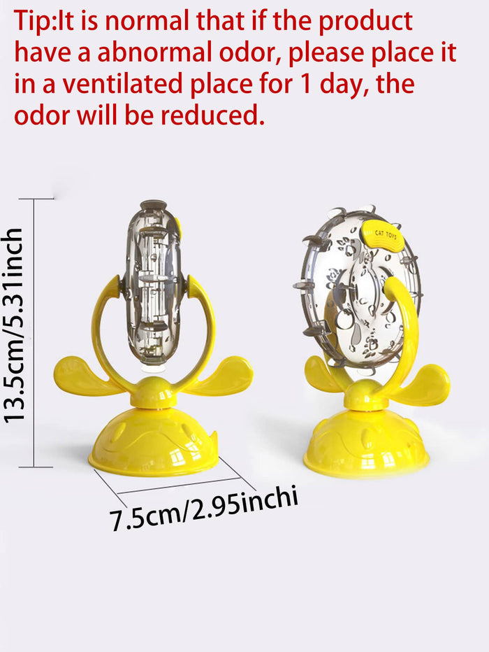 1pc Cat & Dog Toy Slow Feeder Interactive Rotating Disc With Bell And Windmill - SAFICCO