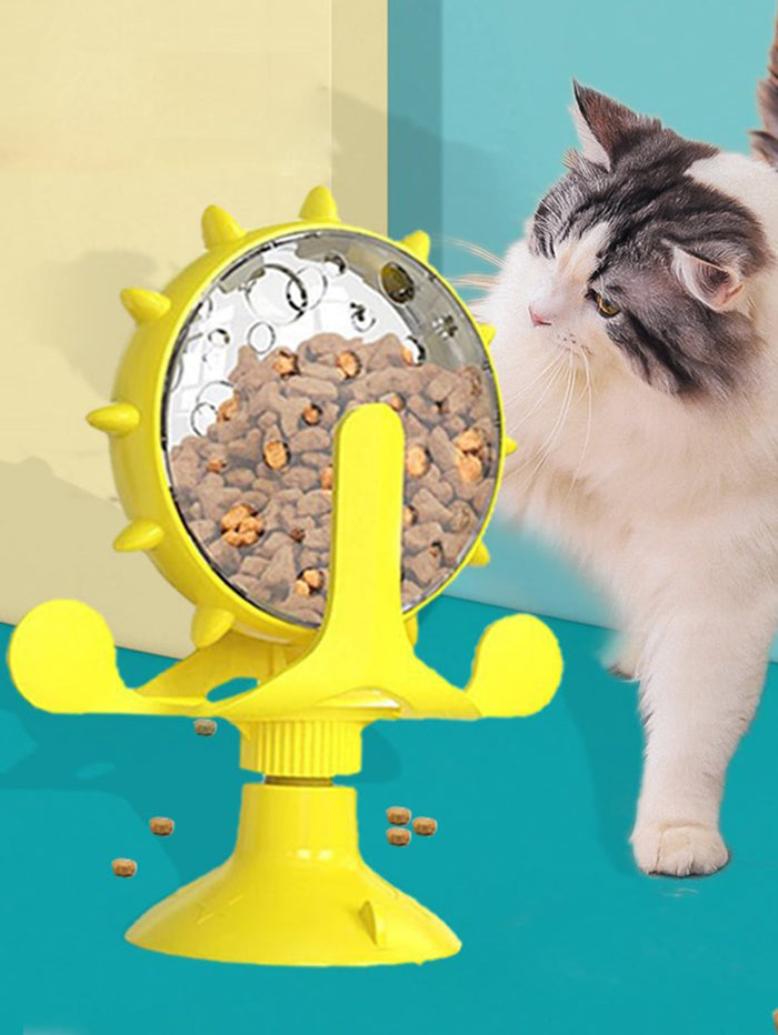 1pc Cat & Dog Toy Slow Feeder Interactive Rotating Disc With Bell And Windmill - SAFICCO