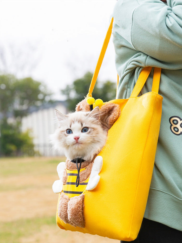 1pc Pet Carrier Bag For Small Dogs And Cats, Bee Shaped Design With Semi-open Top And Shoulder Strap(yellow) - SAFICCO