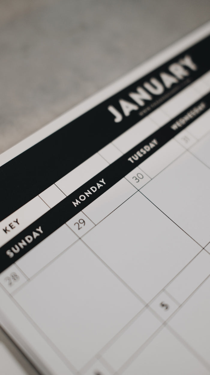 Calendar page showing January with a focus on the top left corner.