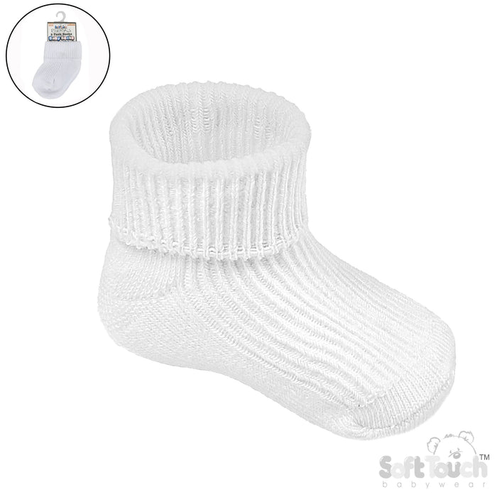 2PK WHITE 0-3M PLAIN TOT SOCKS (PK12) (0-3 Months) S901-W