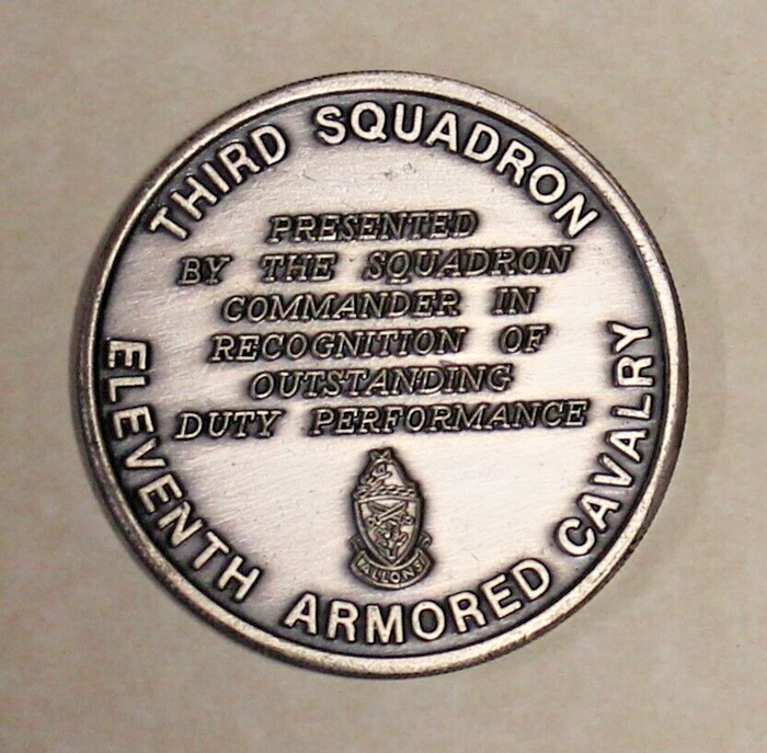 3 Coin Lot: 1 Commander 11th Cavalry 3rd Sq, 2 11th Cavalry 3rd Sq Coins