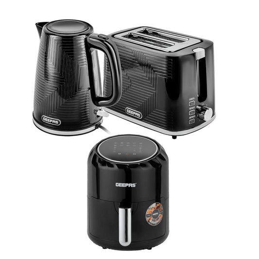 3.5L Air Fryer, 2 Slice Toaster & 1.7L Kettle Combo Set In Black