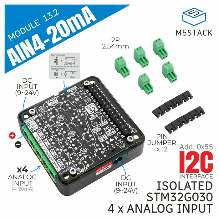 4-Channel Analog to I2C 13.2 Module 4-20mA Input(ST32G030) - m5stack-store