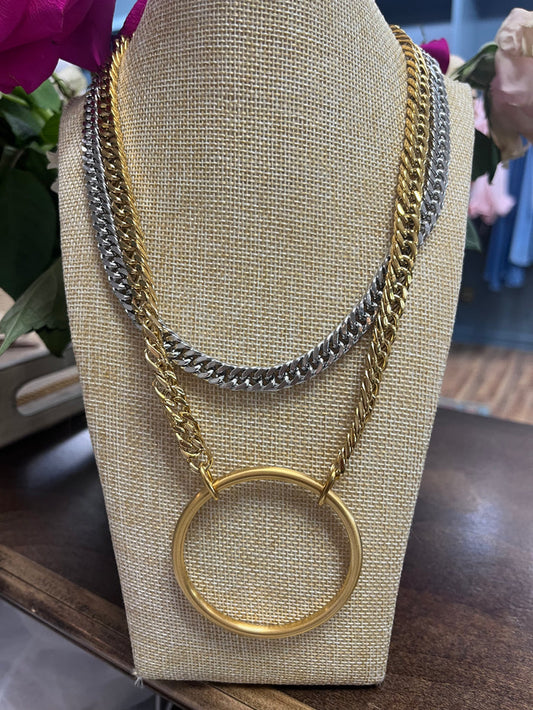 Courtney Silver & Gold Circle Necklace