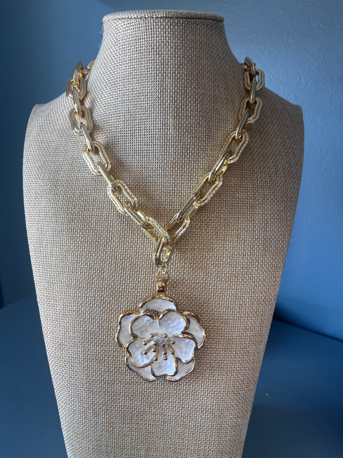 White Lily Pendant Necklace