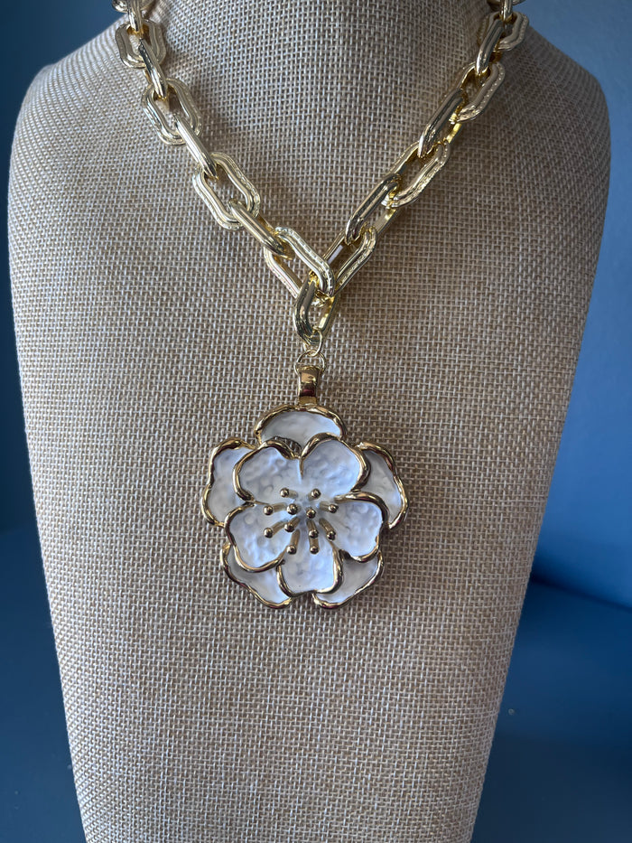 White Lily Pendant Necklace