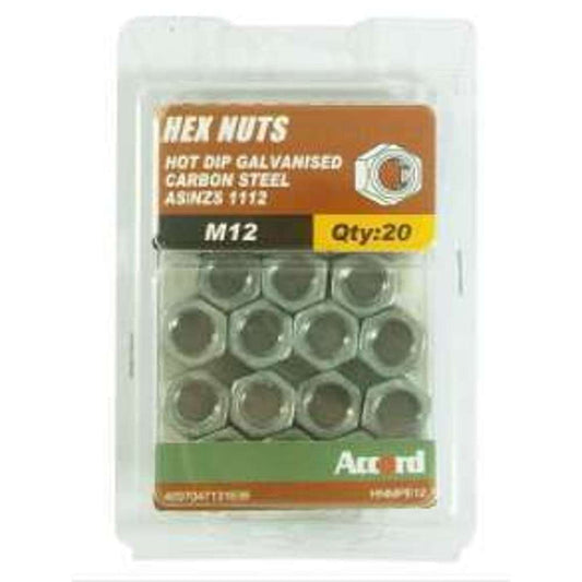 Accord Nuts Hex Galv M12 (20pk)