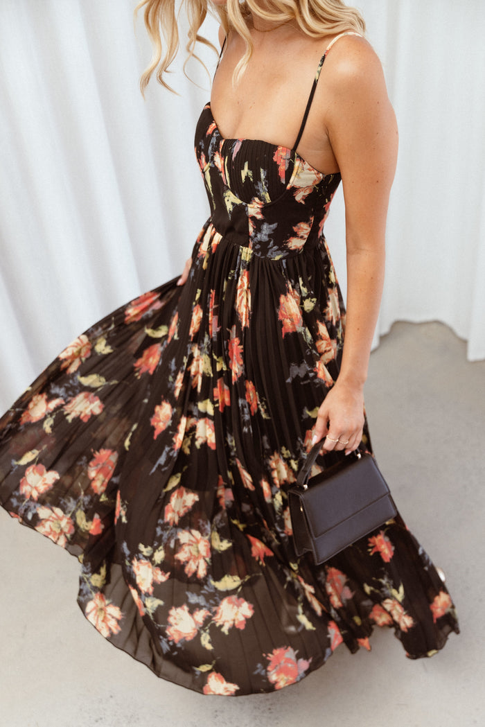 Petal and Pup USA DRESSES Achanti Pleated Maxi Dress - Black Multi