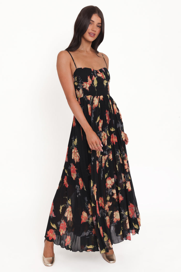 Petal and Pup USA DRESSES Achanti Pleated Maxi Dress - Black Multi