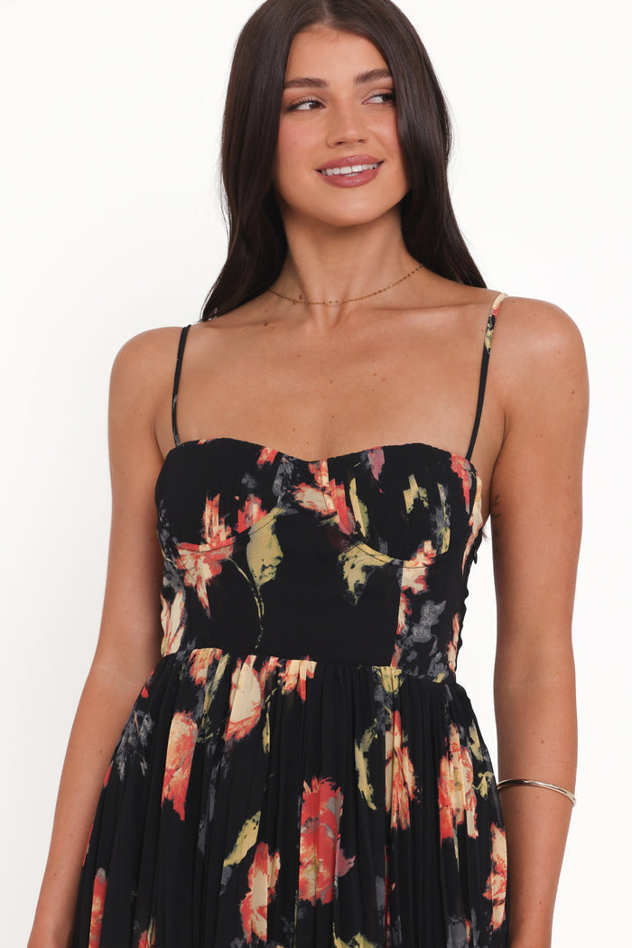 Petal and Pup USA DRESSES Achanti Pleated Maxi Dress - Black Multi