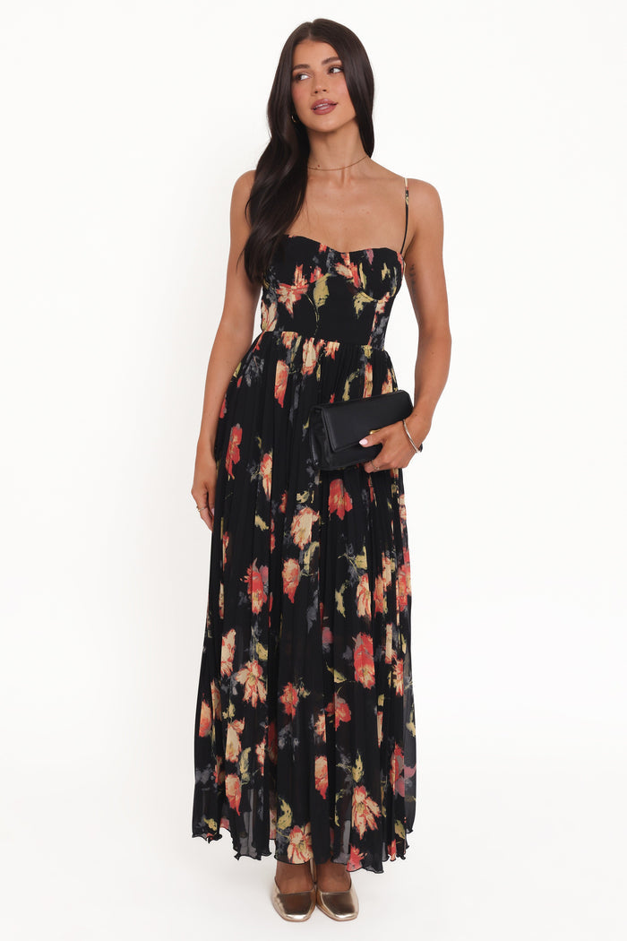 Petal and Pup USA DRESSES Achanti Pleated Maxi Dress - Black Multi