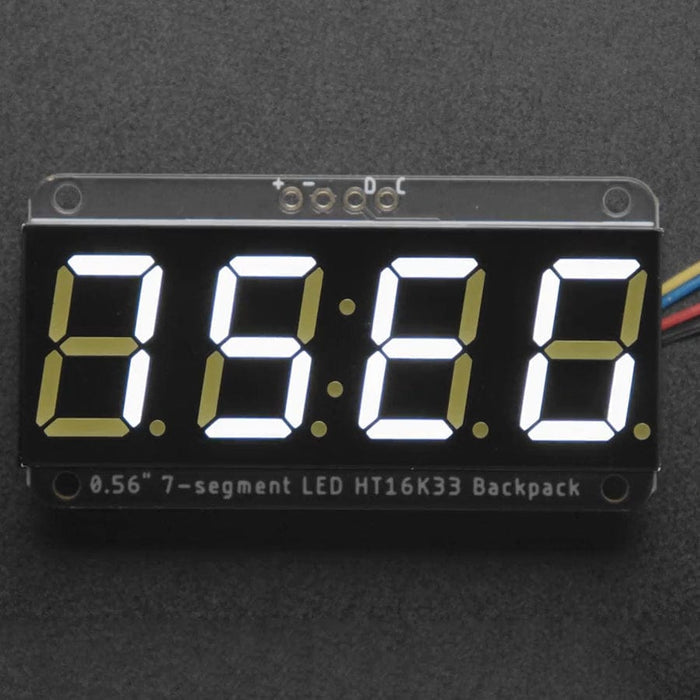 Adafruit 0.56" 4-Digit 7-Segment Display w/I2C Backpack - White by Adafruit - The Pi Hut